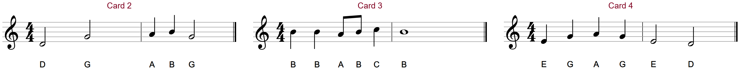 Reading cards 2, 3 and 4