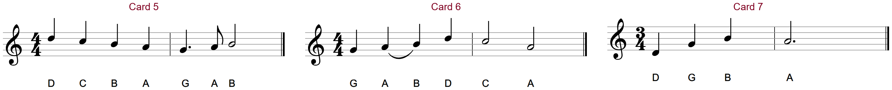 Reading cards 5, 6 and 7