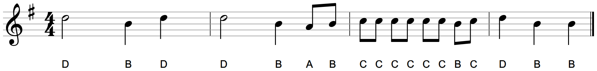 Ram Sam Sam line 2 in G: four bars ending with a three-beat bar