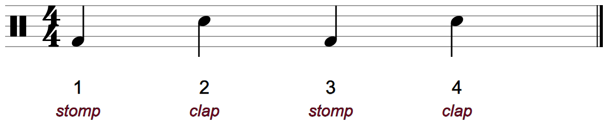 One bar of boom-bap in drum notation: kick on 1 and 3, snare on 2 and 4